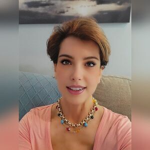 #Sabika 2-Row Golden #Heart-stamped Link Colorful #Beaded Chains Necklace #NWOT